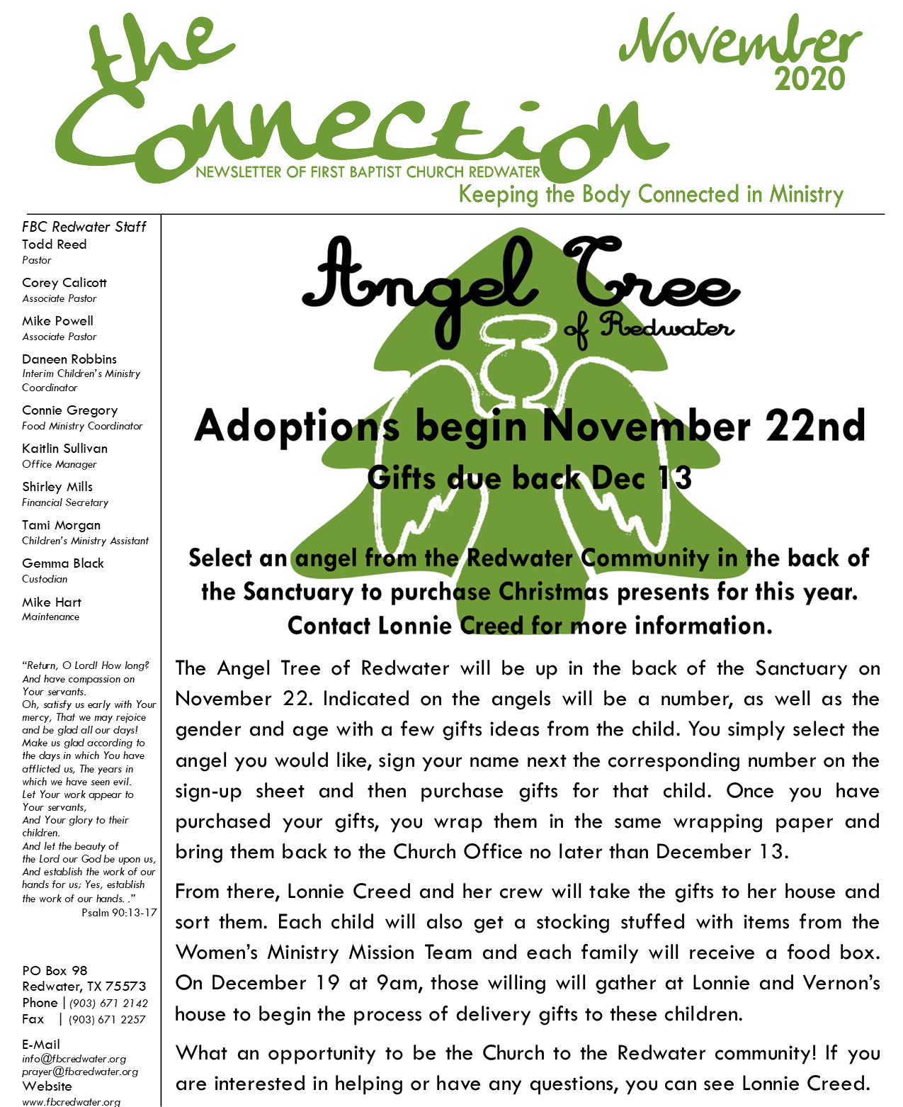 The Connection November 2020 First Baptist Church, Redwater Texas