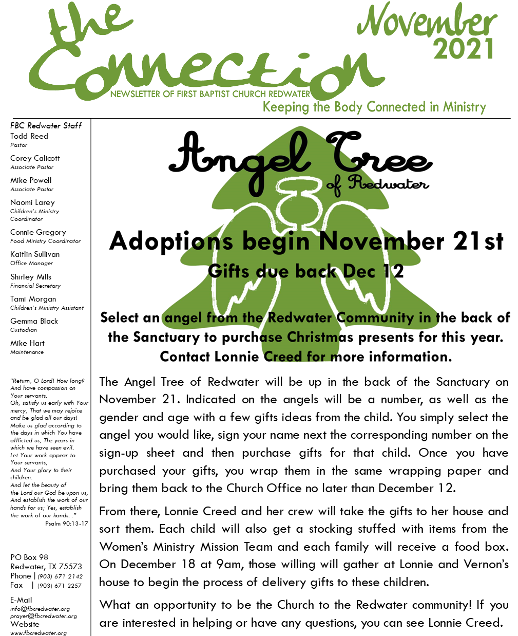 The Connection November 2021 First Baptist Church, Redwater Texas